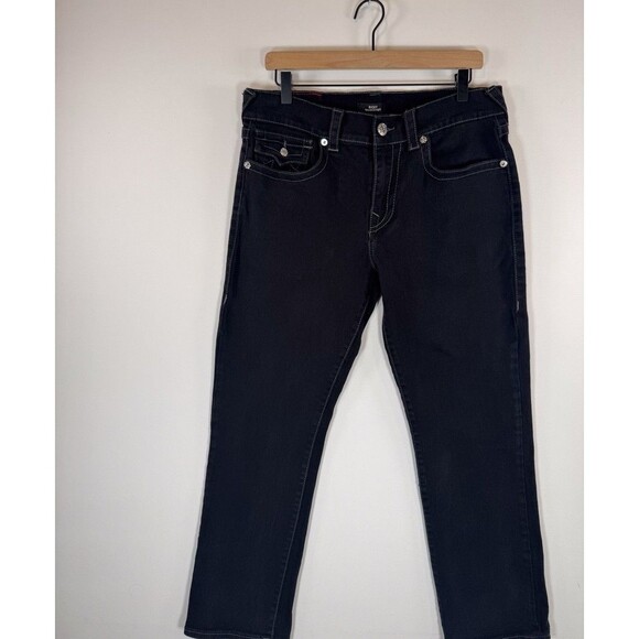 True Religion Men Jeans Black Ricky Relaxed Straight Flap Pocket Dark Wash 34x27 - Picture 6 of 15